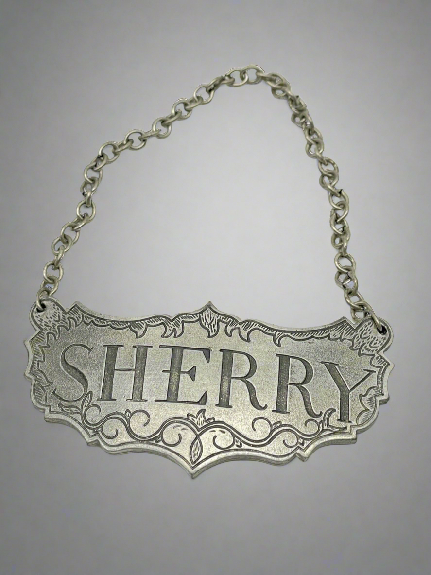 STIEFF Pewter Sherry Hanging Decanter Label Historic Newport APPROVED