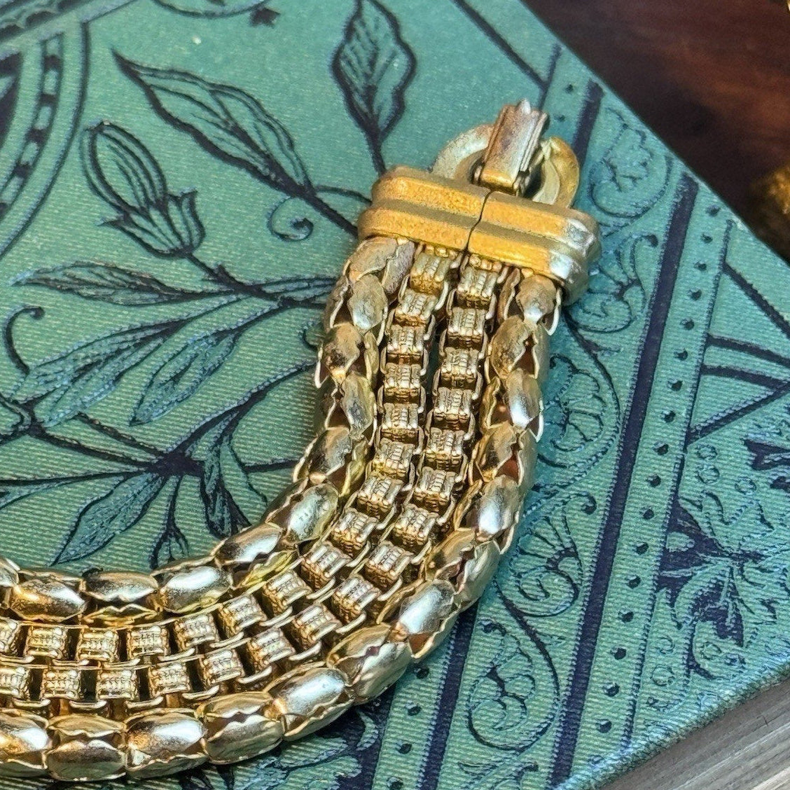 Vintage Goldtone Multi Strand Bracelet 4 Chain Link 6.25” Wide Panel