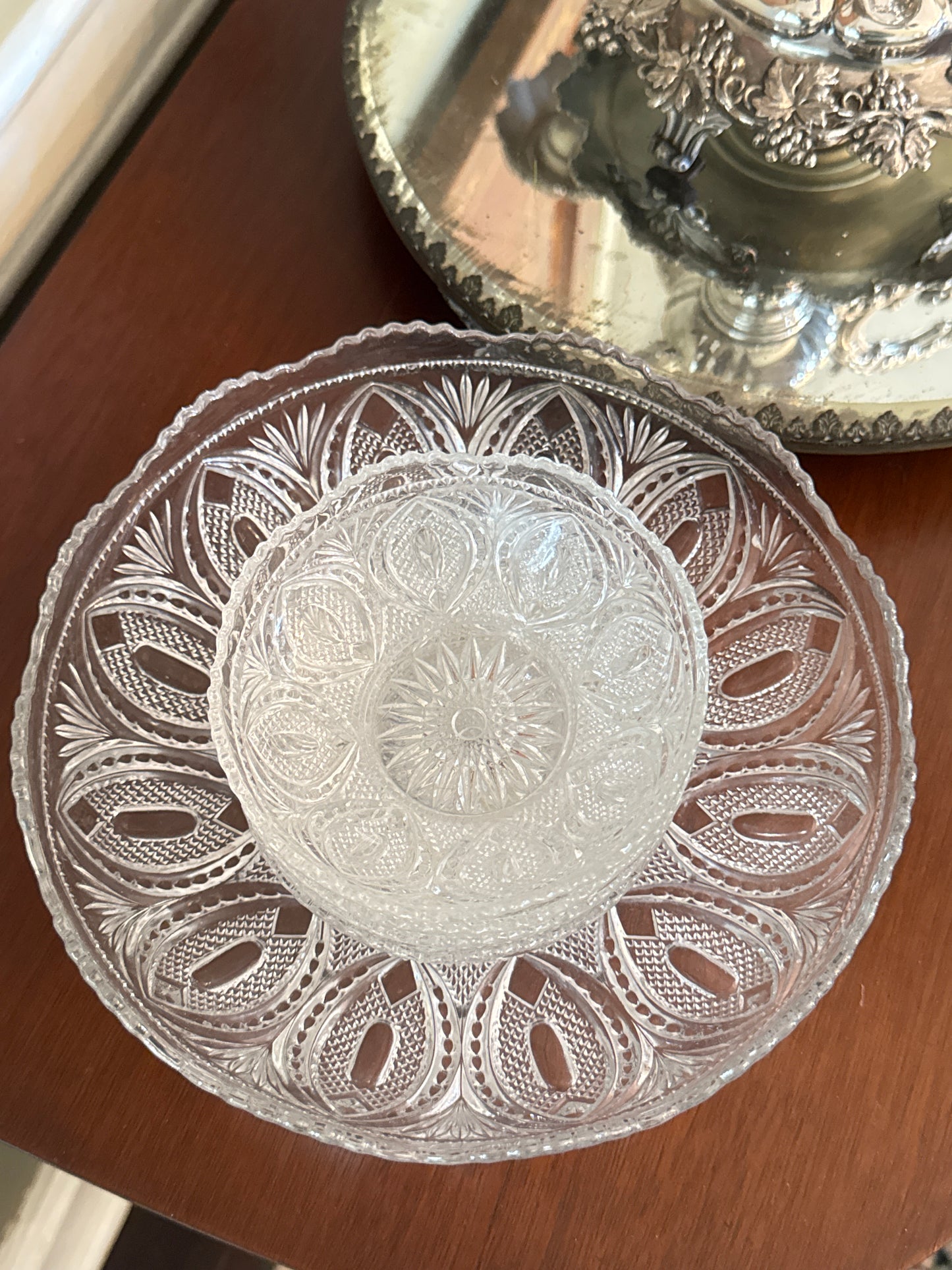 19th Century EPERGNE 4 Arm Silver Plate on Copper Rotates with Berry Bowl Set circa 16”h x 23”w