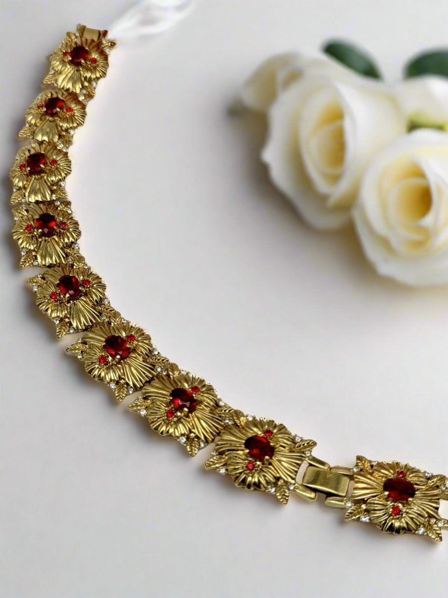 CAMROSE & KROSS Jacqueline Kennedy Red Rhinestone Bracelet Box Estate Find