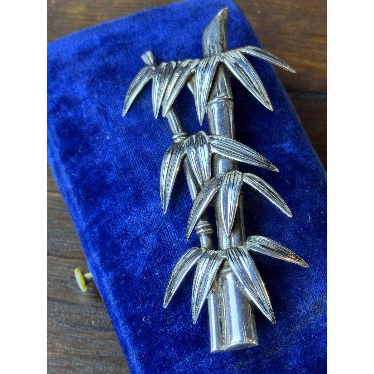 Vintage Sterling Silver Bamboo Brooch 3” Figural Nature Trombone Clasp