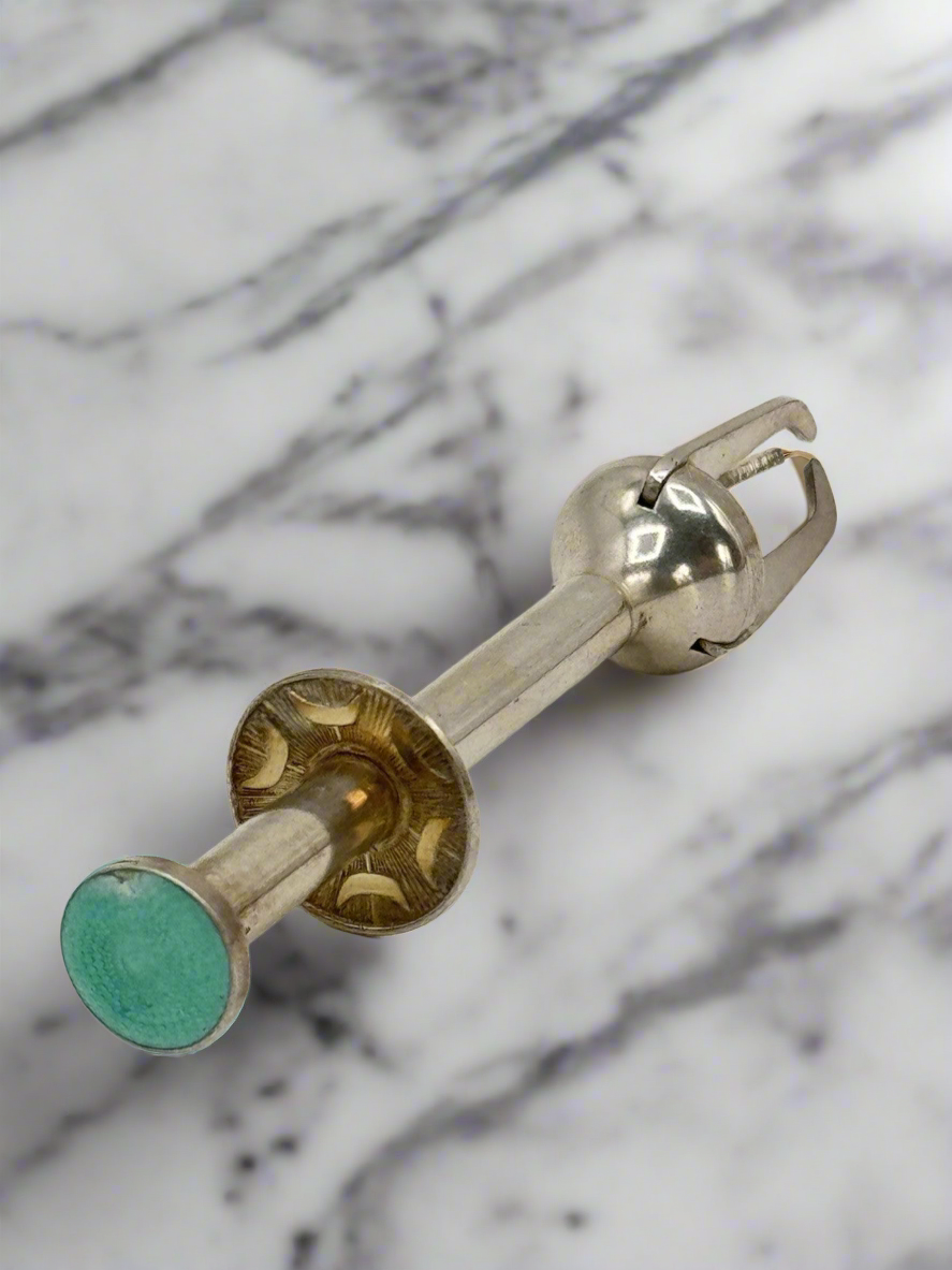 VTG SILVER-PLATE GUILLOCHE ENAMEL SUGAR OLIVE ICE TONGS NIPS Estate Find