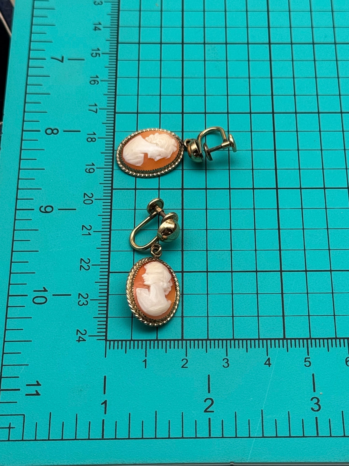 Vintage Gold Filled Cameo Earrings Screw Back Dangler
