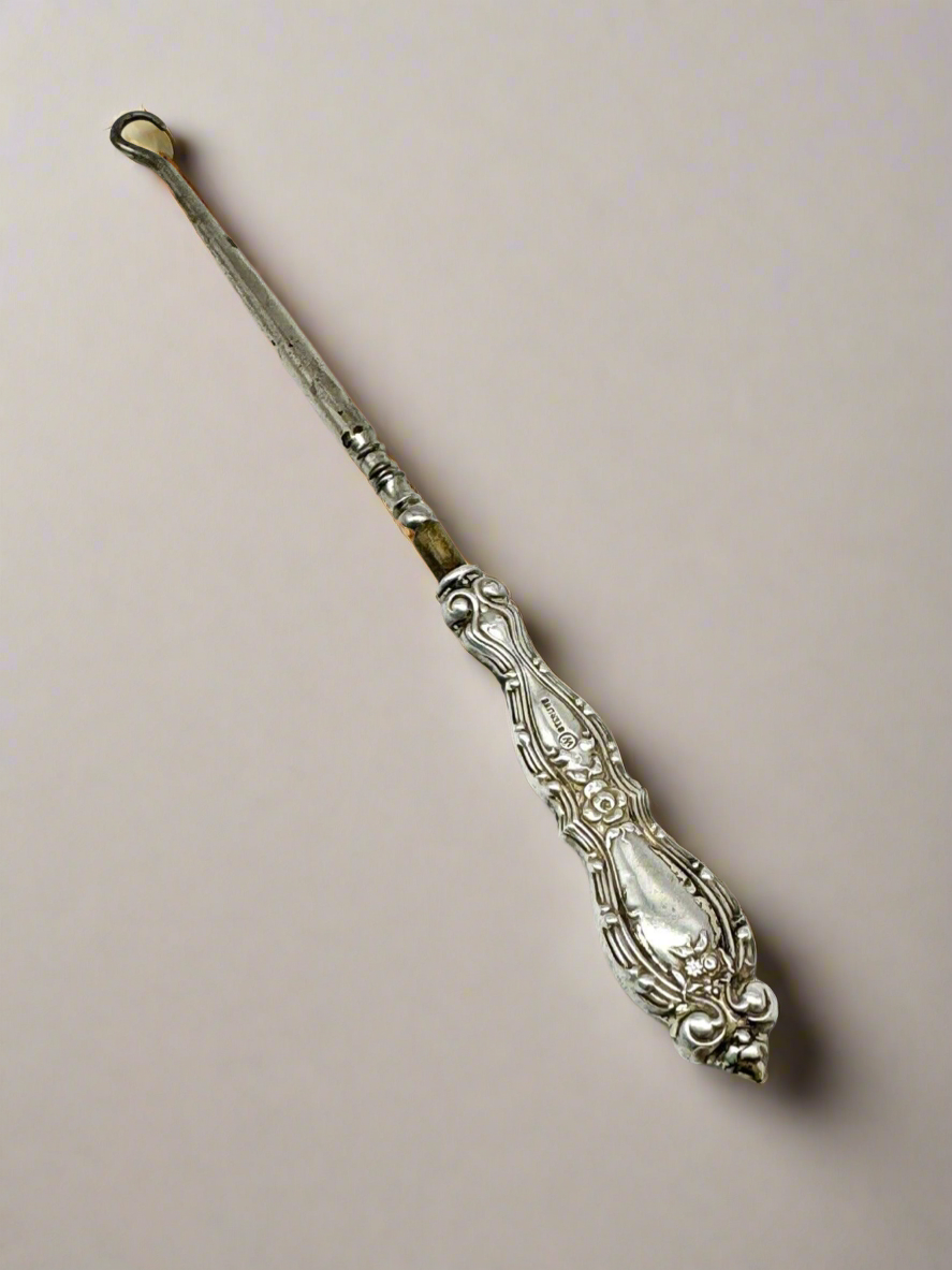 Antique Button Hook STERLING Silver Circa 6.5” Floral Design