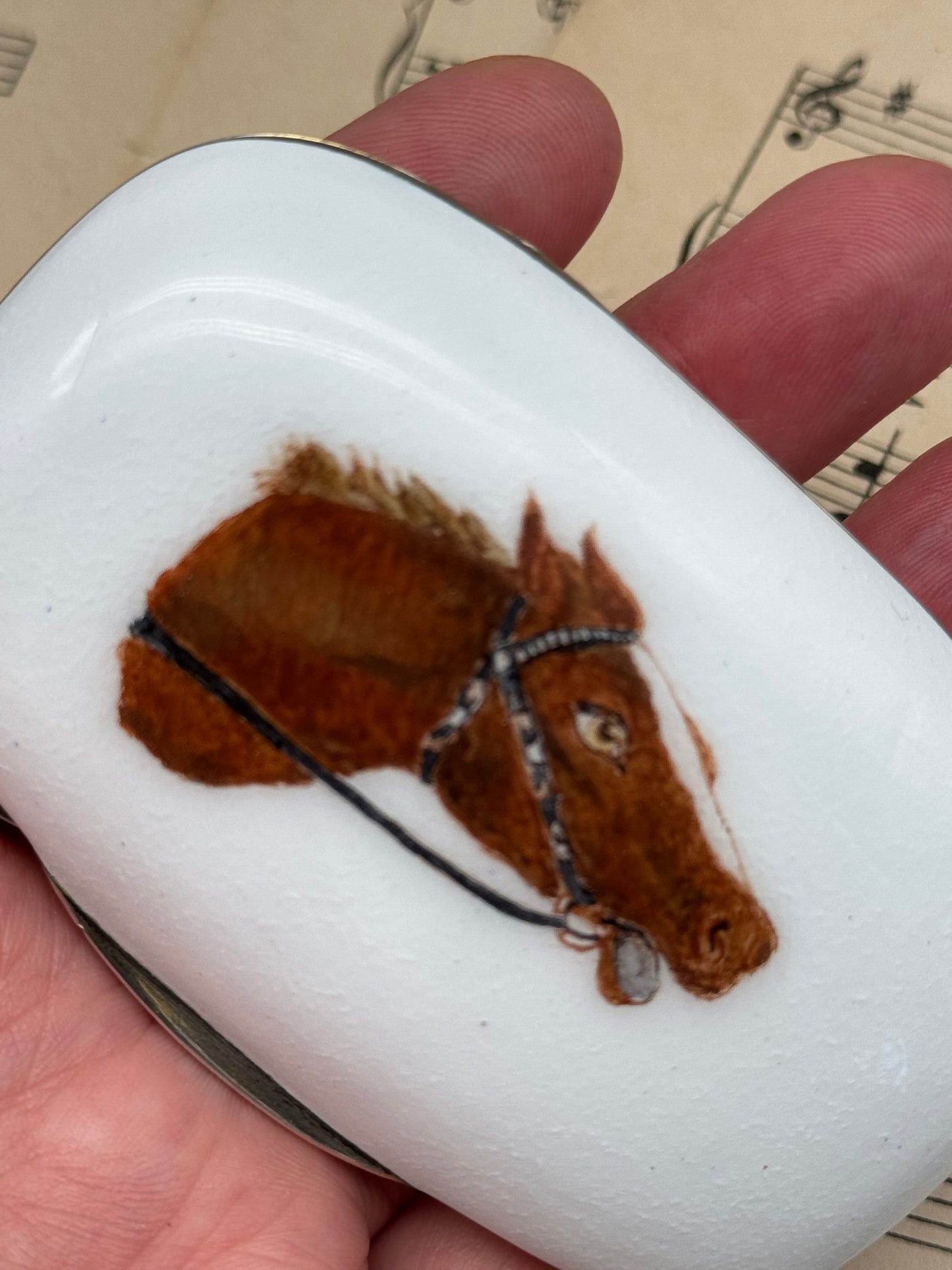 Snuff Box “Savonette” Horse Head Equestrian Design 800 Silver Made in Italy Enameled EXQUISITE