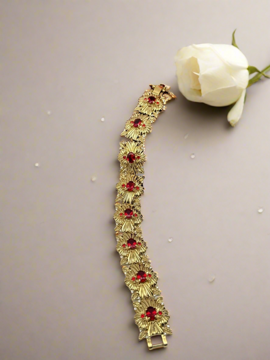 CAMROSE & KROSS Jacqueline Kennedy Red Rhinestone Bracelet Box Estate Find