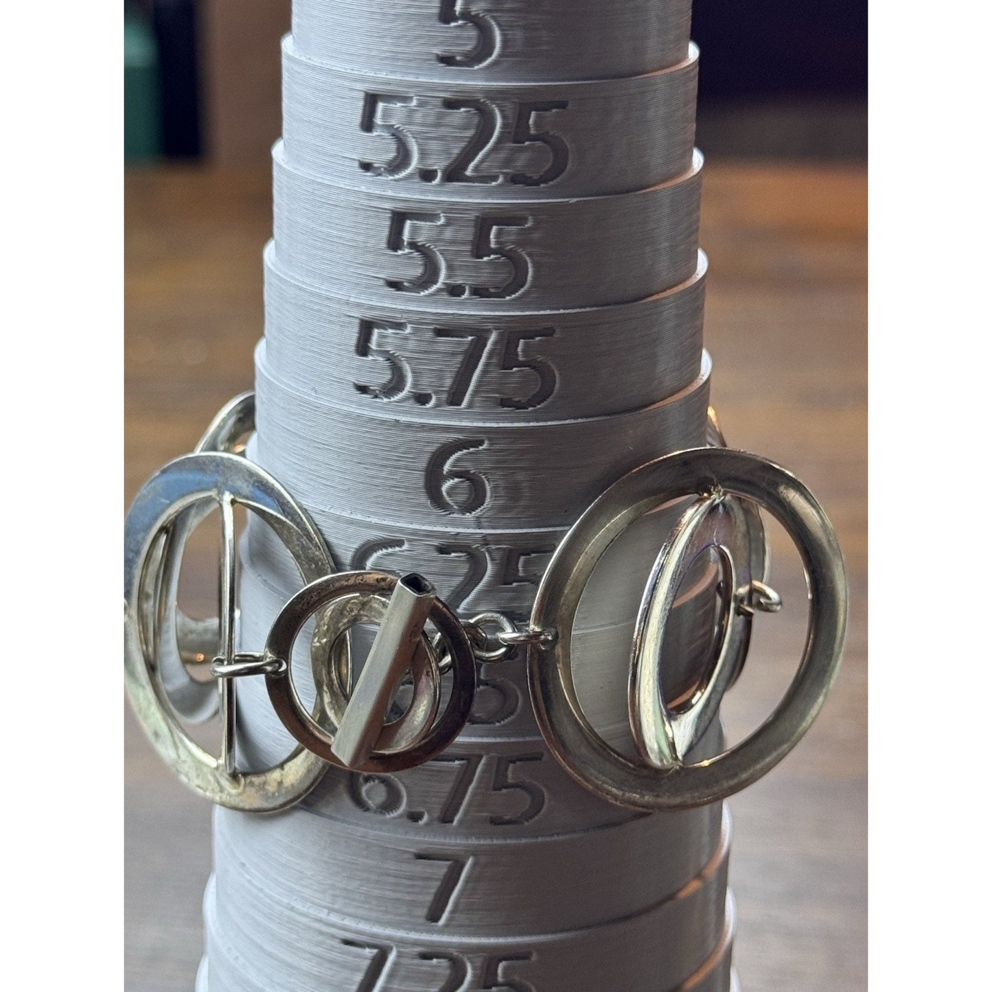 Sterling Silver Modernist Bracelet 6.25” Sculptural Circle Links Toggle 61.2g
