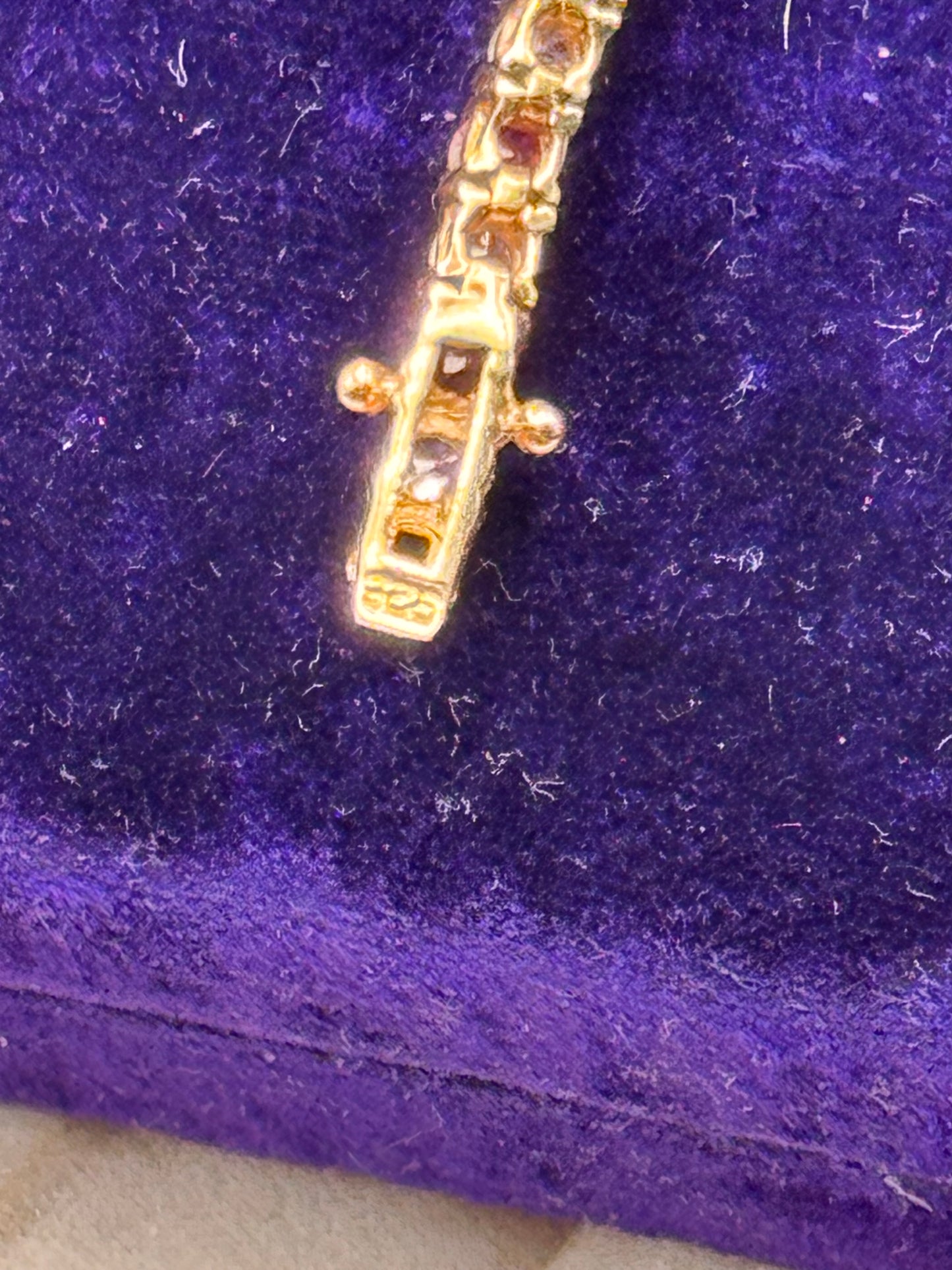 Vintage Tennis Bracelet Pink Clear Stones 925 Gold Vermeil 6.75”