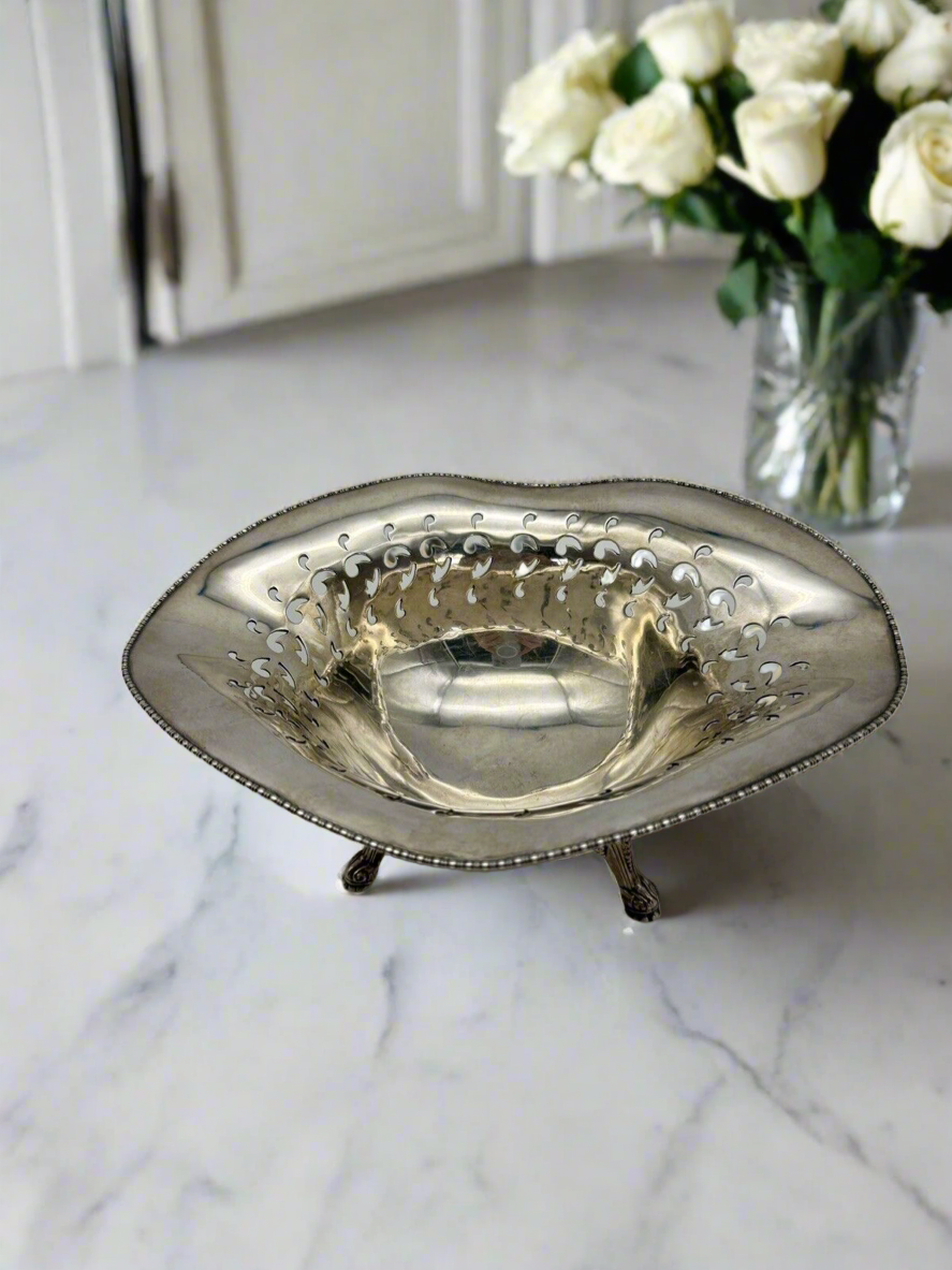 Antique Footed Bowl Serpentine Reticulated F Roger’s Quadruple Silver Plate