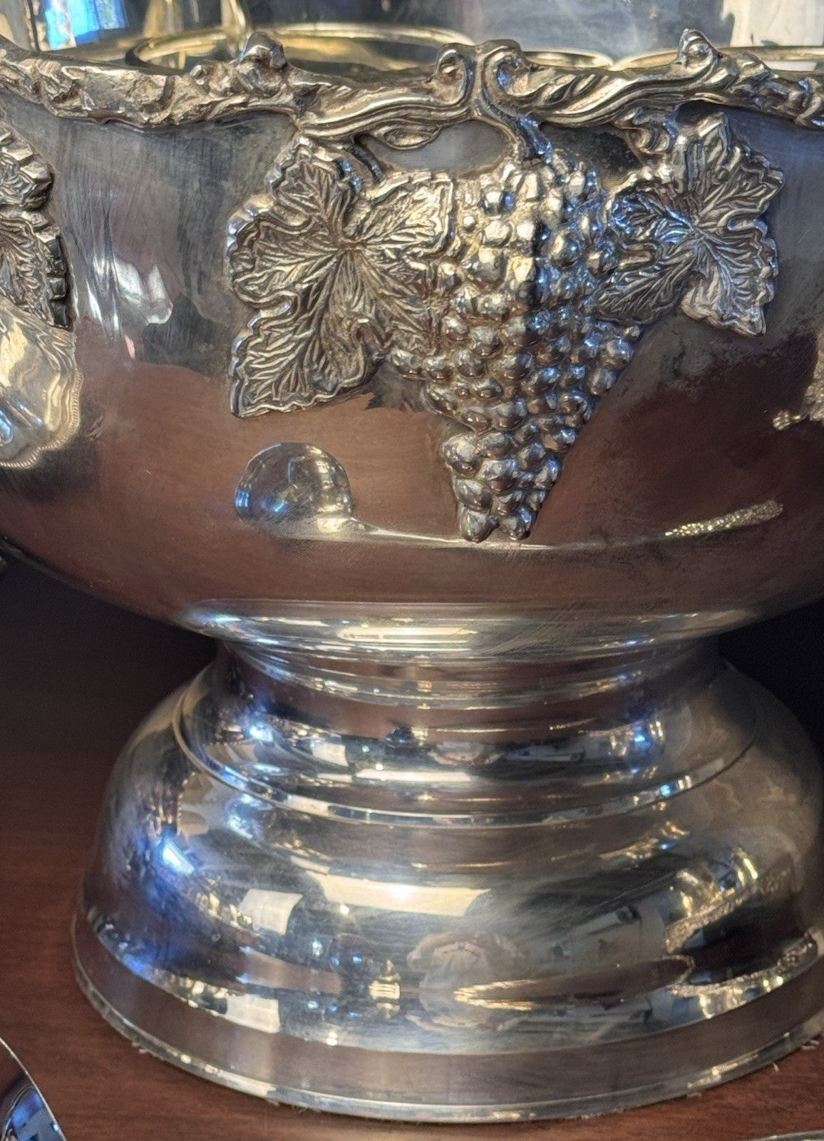 Vintage Silverplate Punch Bowl Grape Wine Champagne Cooler 15.5”