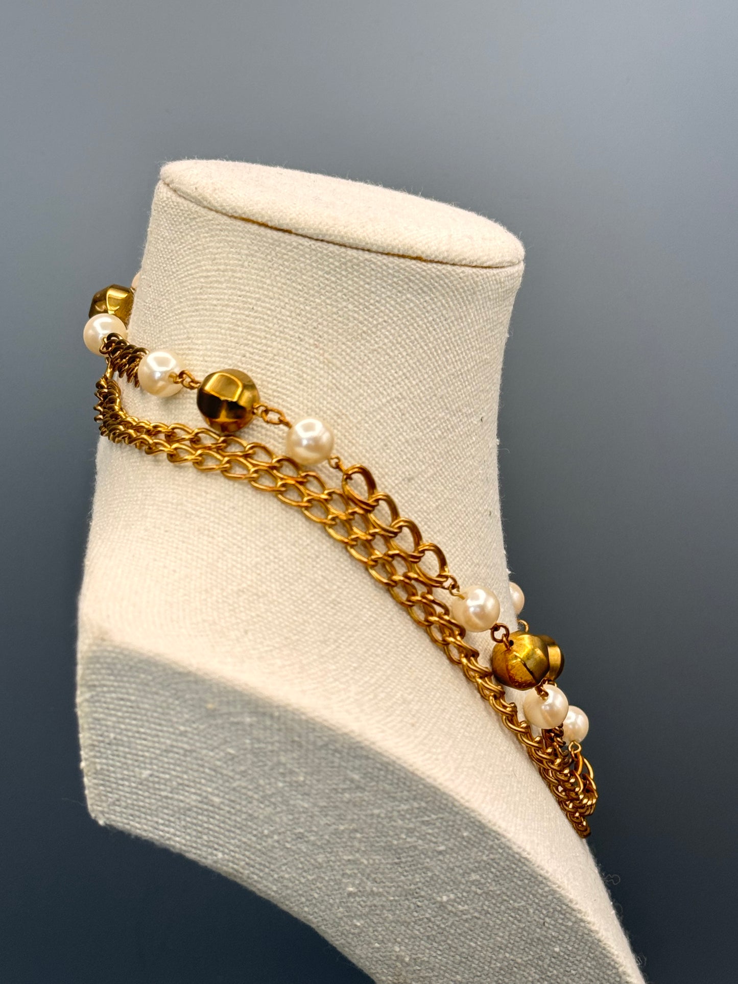 Vintage Necklace Lot Goldtone Faux Pearl Chain Green Bead Long 36” 60”