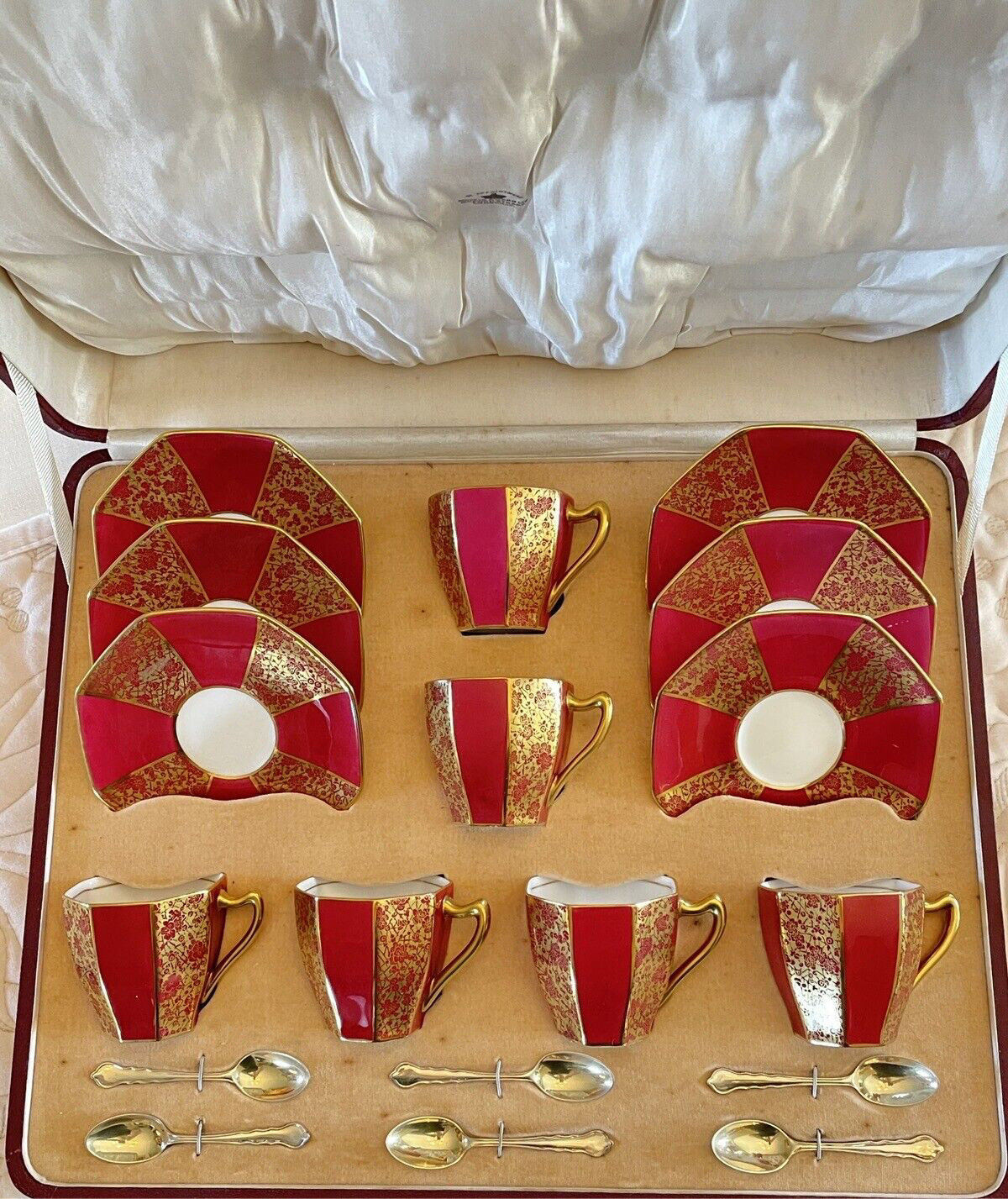 Traveling Picnic Boxed Tea Set Sterling Spoons Mappin & Webb & Royal Doulton