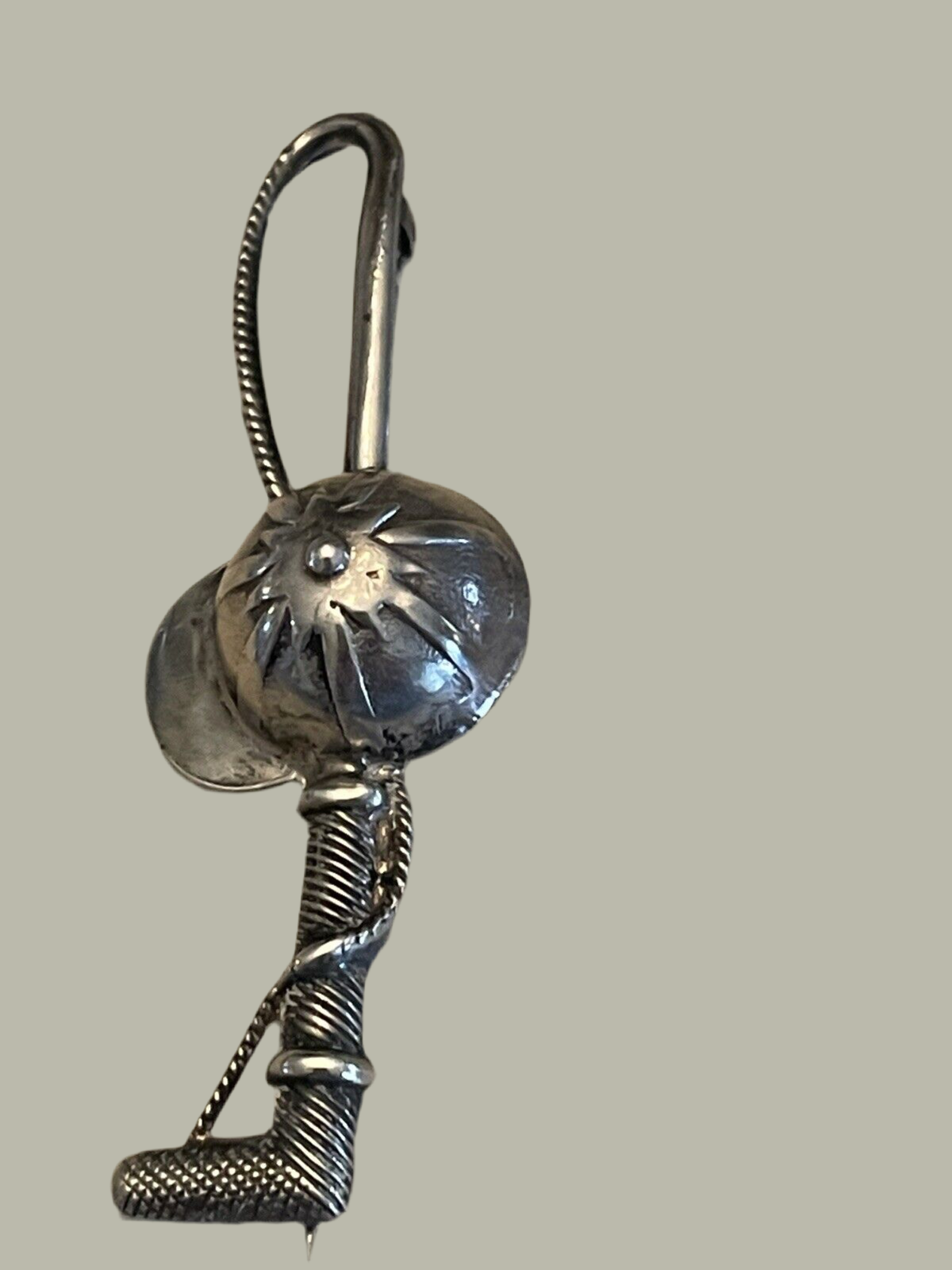 Equestrian Sterling Silver Jockey Crop & Cap Brooch VINTAGE