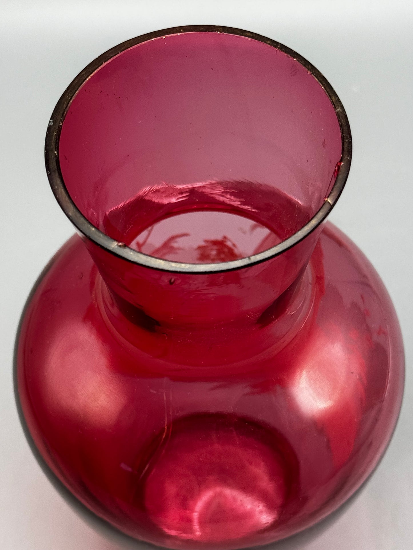 Vintage Mary Gregory Style Cranberry Glass Vase Hand Painted Child 8.5”