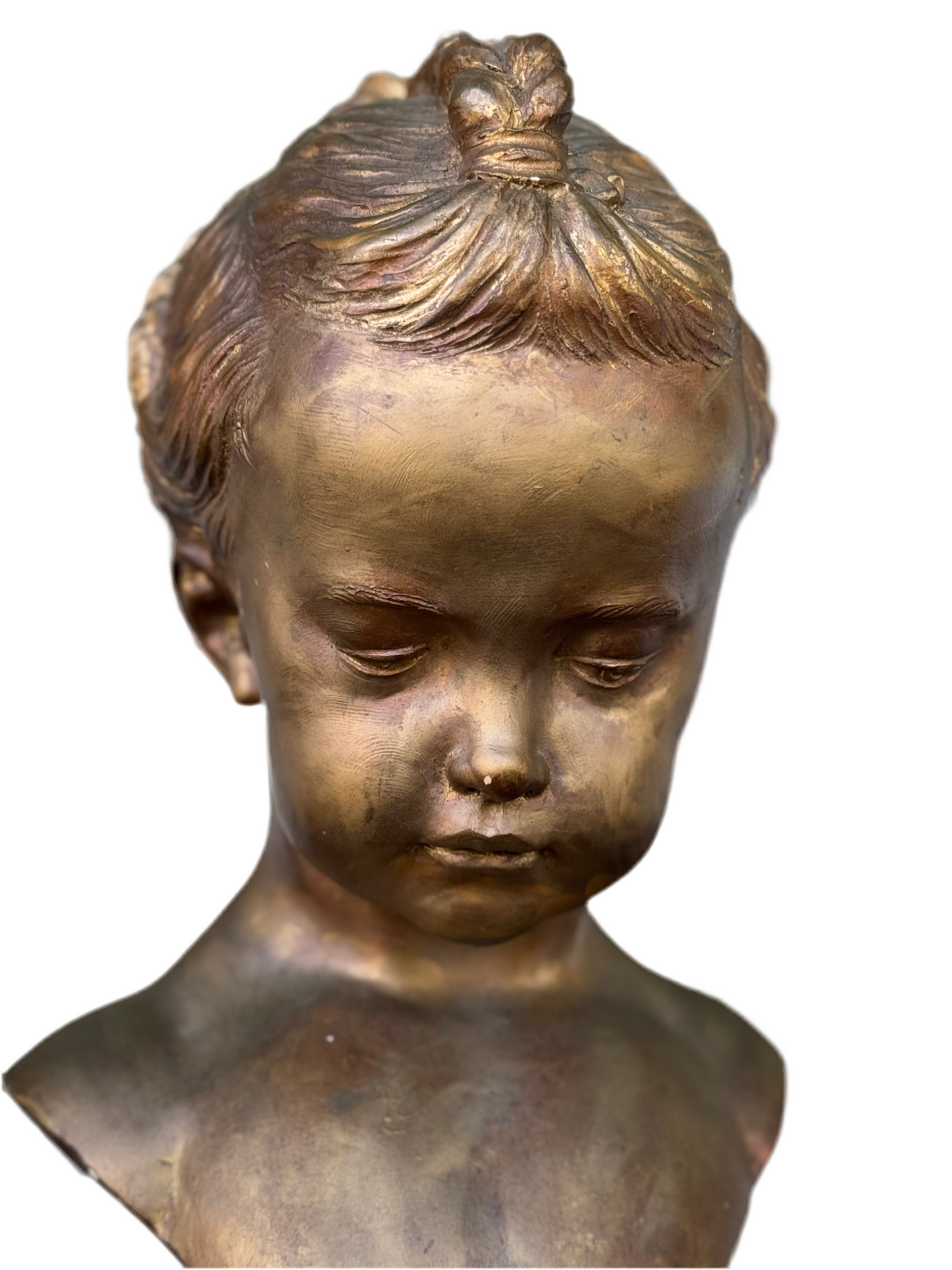 Antique STYLE French Girl Bust reproduction of a work by the French sculptor Jacques François Joseph Saly (1717-1776). SUBSTANTIAL Estate Find On Wooden Base 21”h