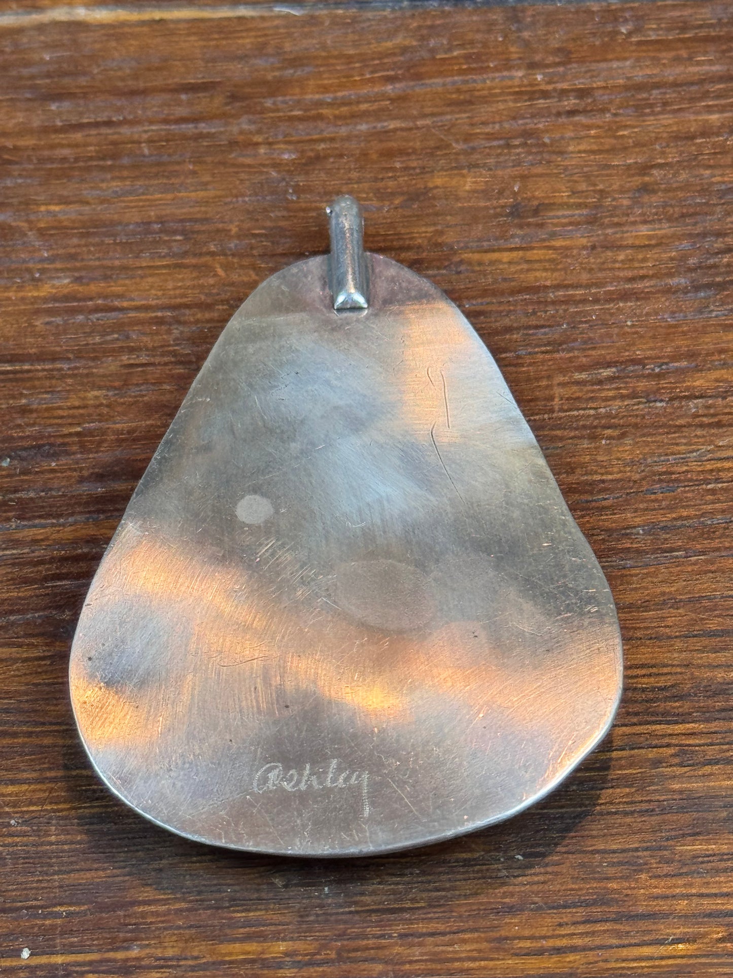 Vintage Silver Turquoise Pendant Signed Ashley Southwestern Large 2.5”