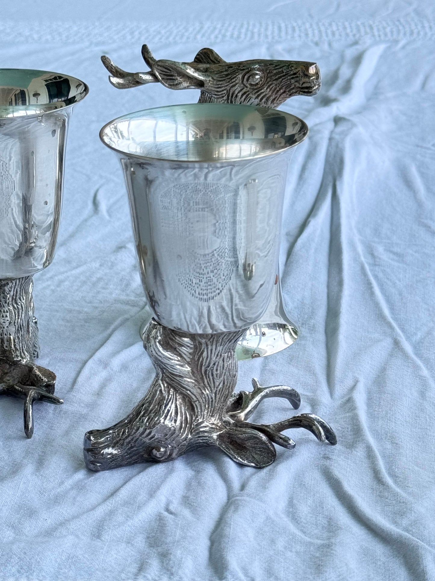 1 x Vintage Stag Head Stirrup Cup Goblet Silverplate Hunting Barware Shabby Old Money Style