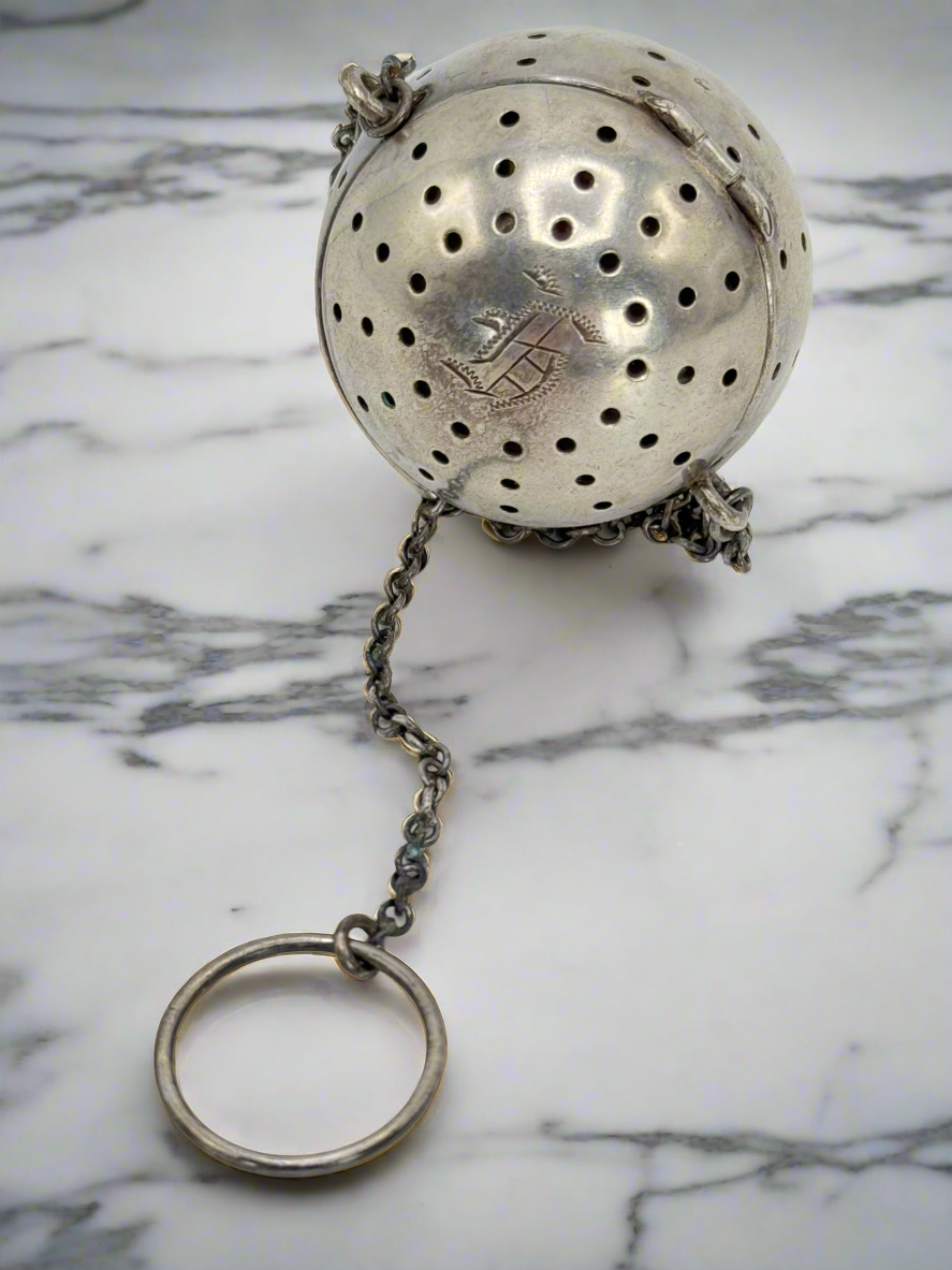 Vintage Sterling Silver Tea Infuser On Chain with MONOGRAM