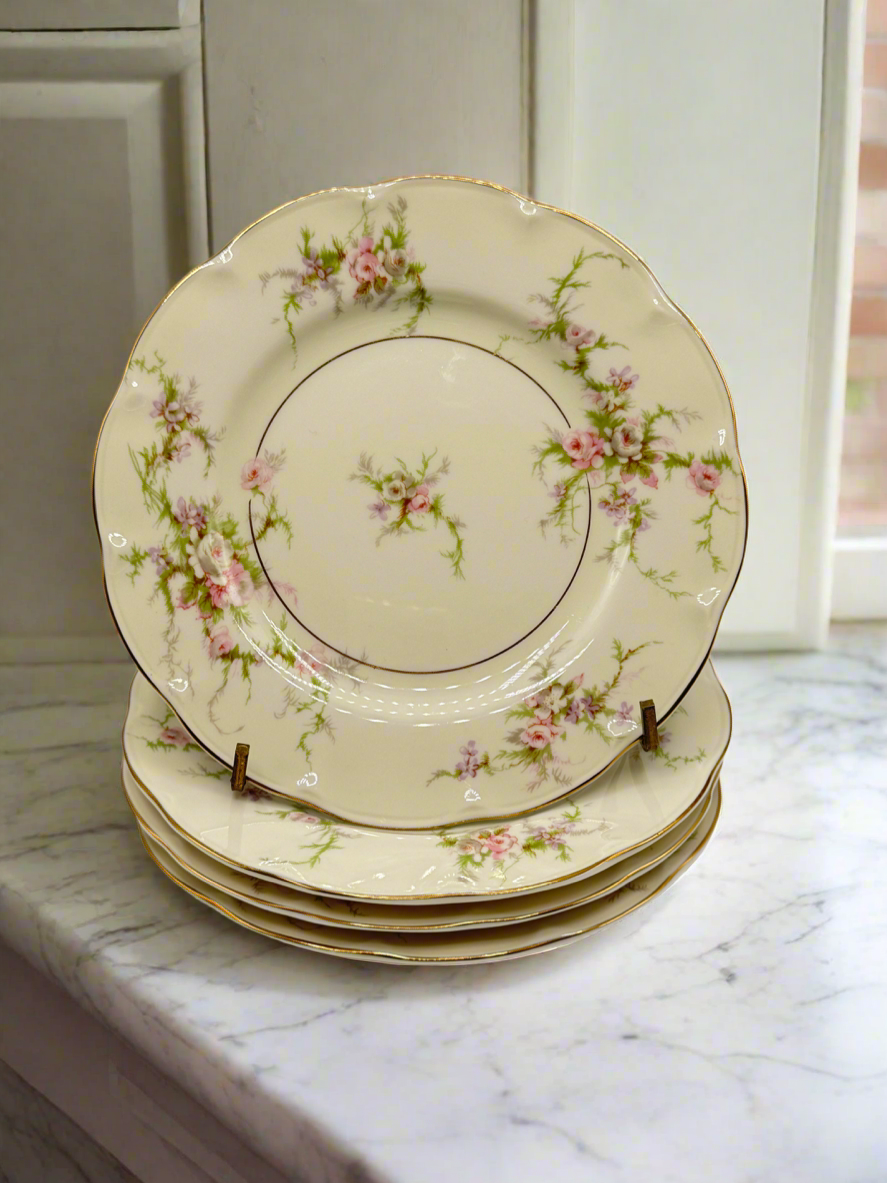 4 Theodore Haviland New York Rosalinde Floral w/Gilt Trim 10 1/4" Dinner Plates