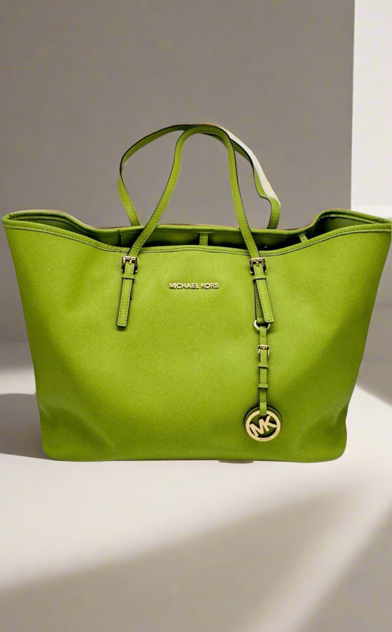 Michael Kors Lime Green Leather Jet Set Travel Tote 300 AUTHENTIC P The Marialva Collection