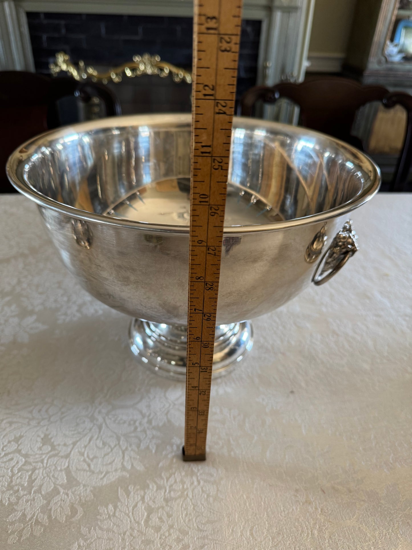 Vintage Silverplate Punch Bowl LARGE Wine Cooler Lion Head Ring Handles Rogers