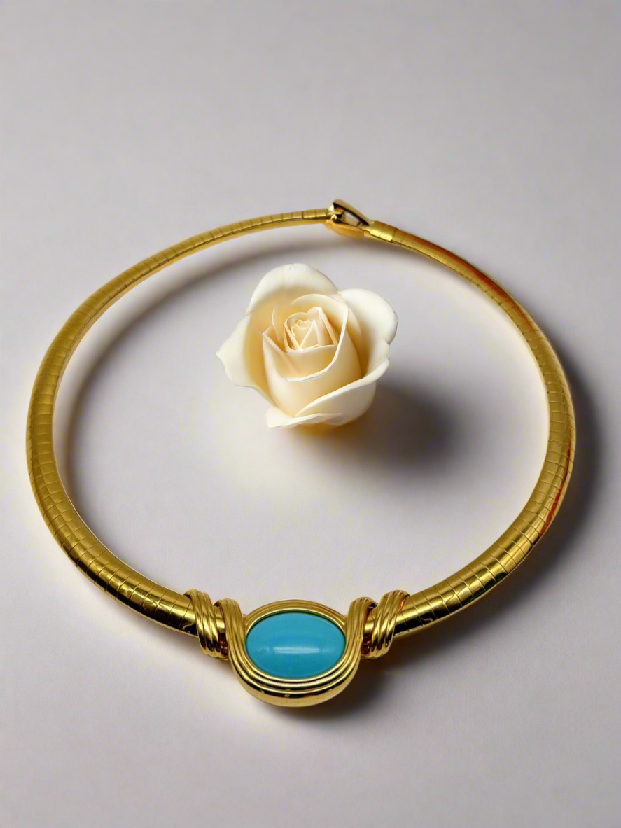 Joan Rivers Omega Gold Tone Interchangeable Turquoise Blue Cabochon Necklace