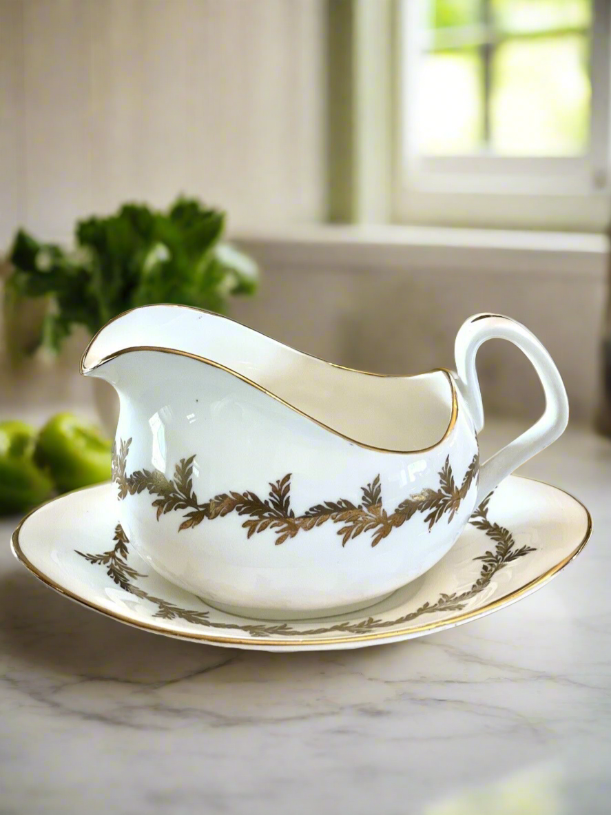Vintage Gravy Boat With Saucer Royal Tuscan England Fine Bone China GOLDEN REGENCY