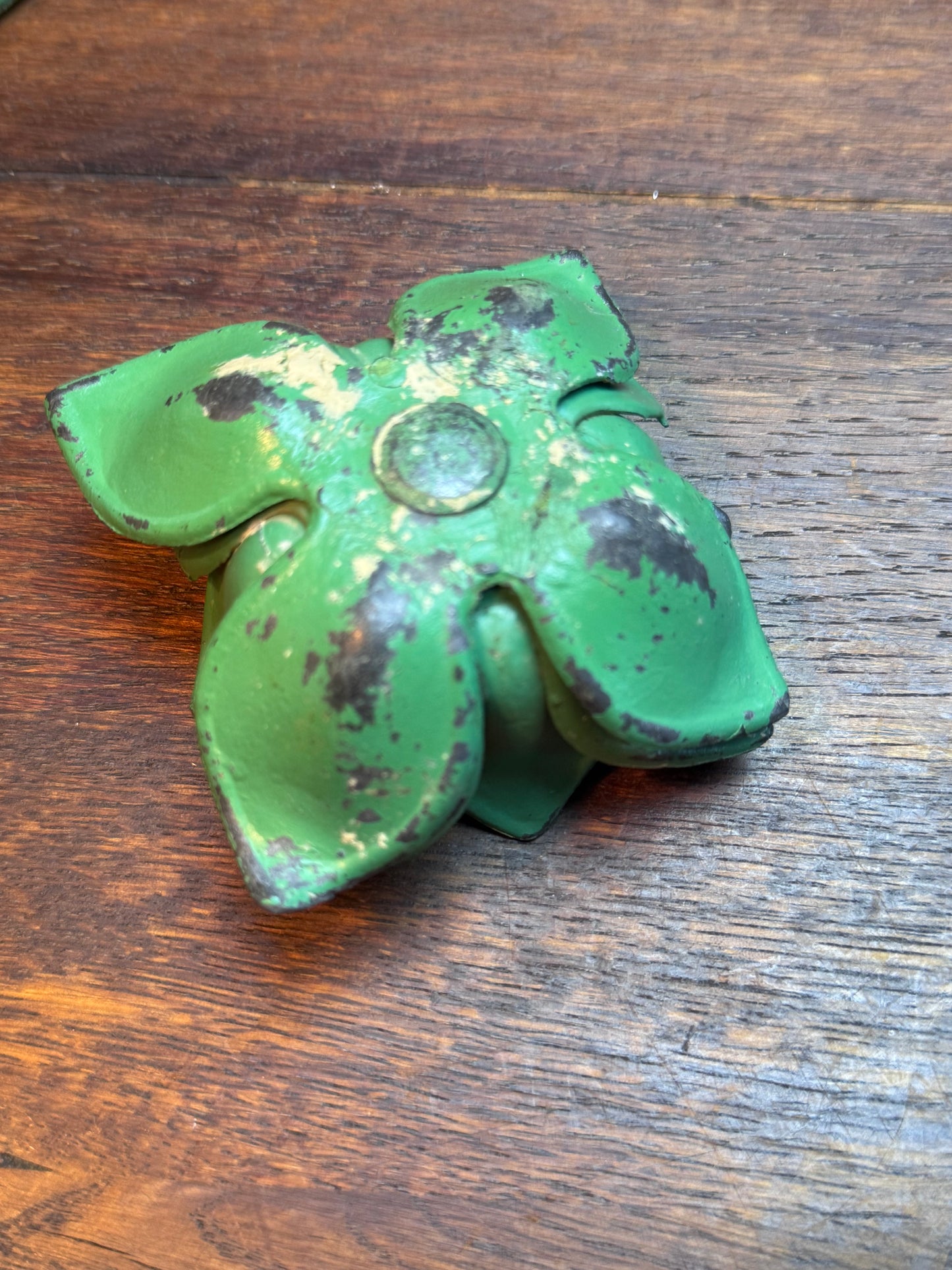 Vintage Green Metal Lotus Flower Frog Floral Arrangement Holder 4”