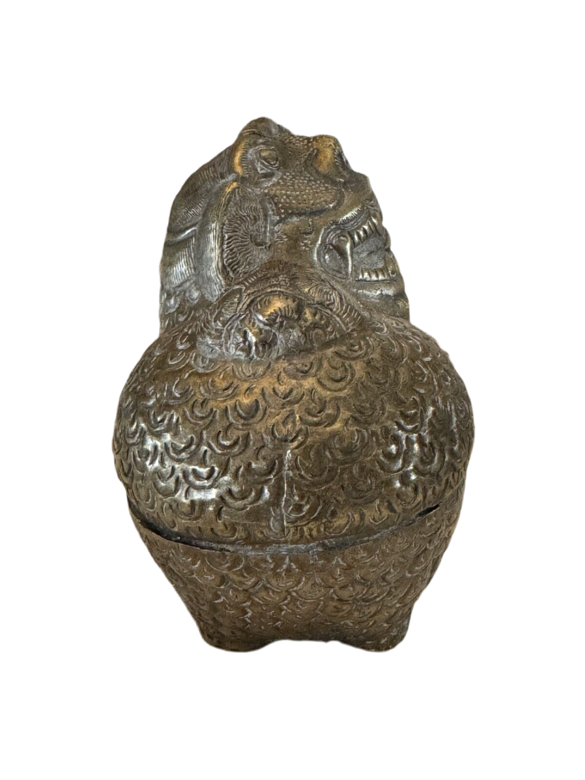 VINTAGE Foo Lion Dog “Betel Nut” Container Box Metal