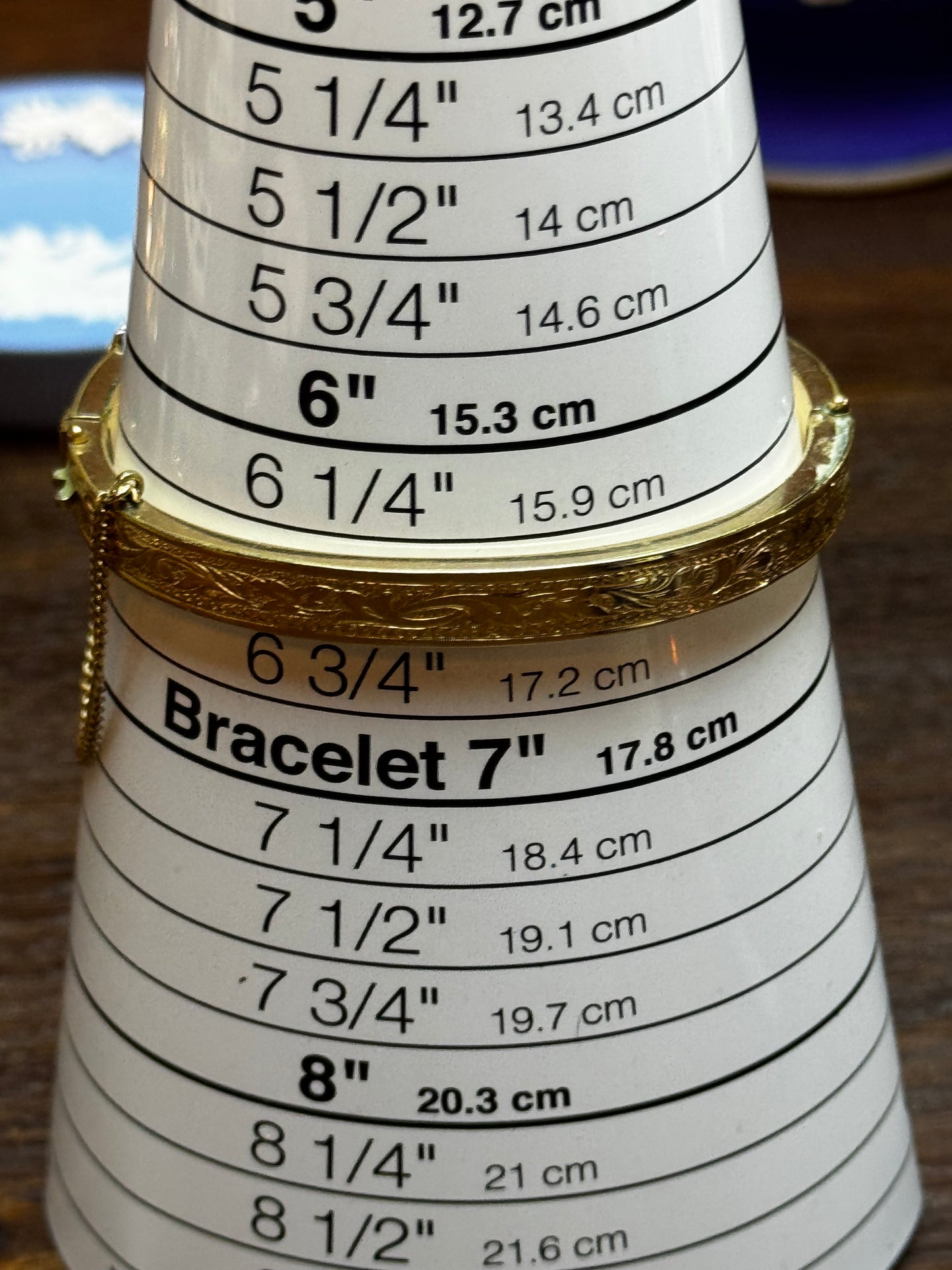 Antique Gold Filled Hinged Bangle Bracelet Safety Chain Engraved 6.5”