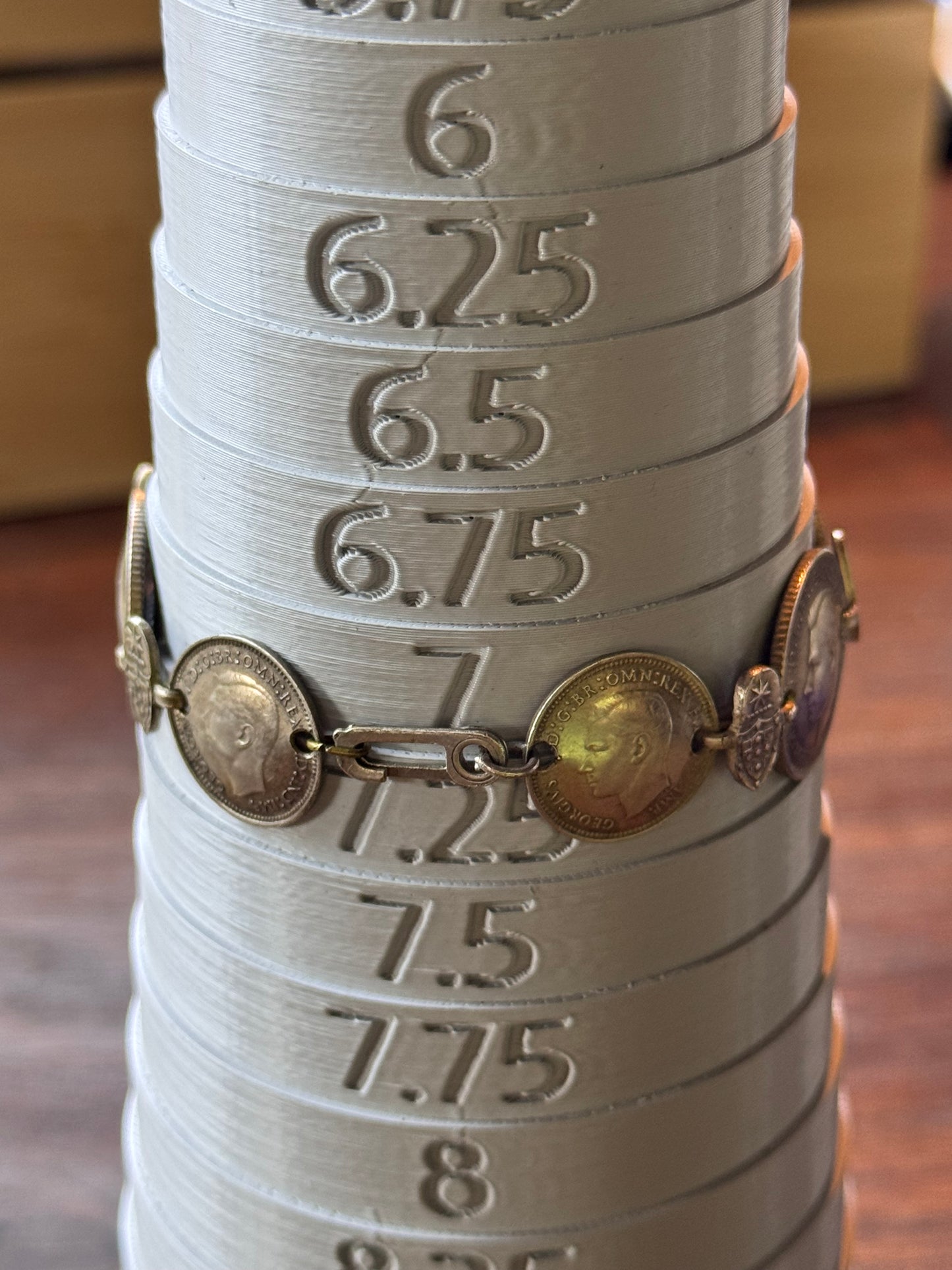Australian Sterling Silver Coin Bracelet 7” 1942 1943 Shilling Sixpence