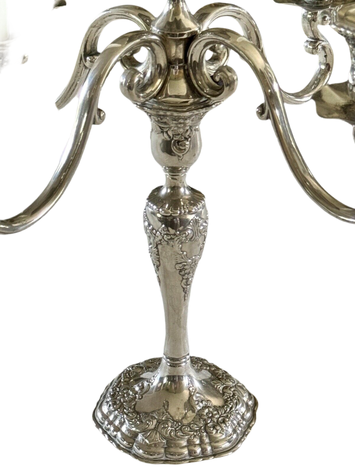 Vintage ANTIQUE STYLE Candelabra Pair 5 Candle Arms Floral Design Silverplate