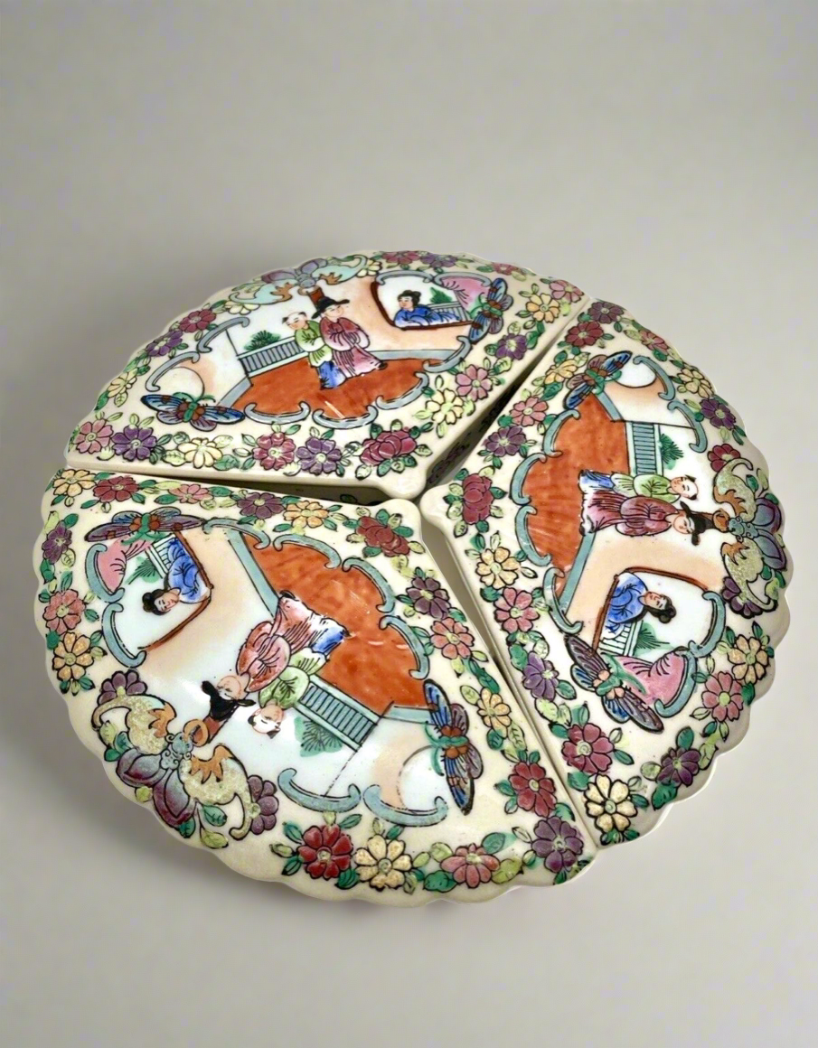 Vintage Chinoiserie Famille Rose Trinket Box Set originally sold by MILLER RHOADS Department Store