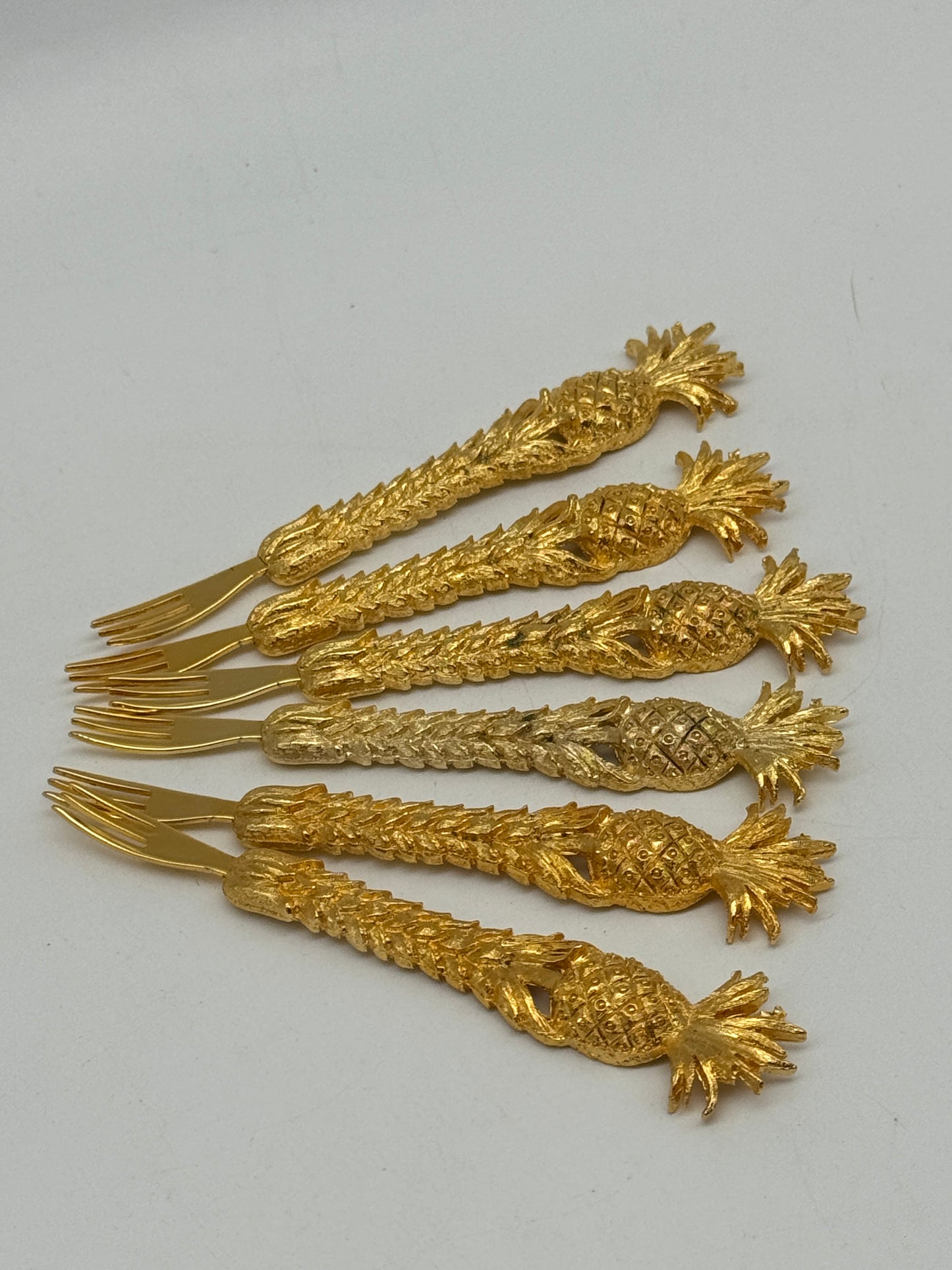 Vintage Canapé Fork Set 24kt Gold Plated Janis Collection 6 Pineapple Design