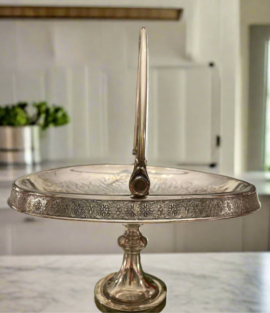 Antique Silverplate Bridal Basket Victorian Bird Motif Flowers & Fern