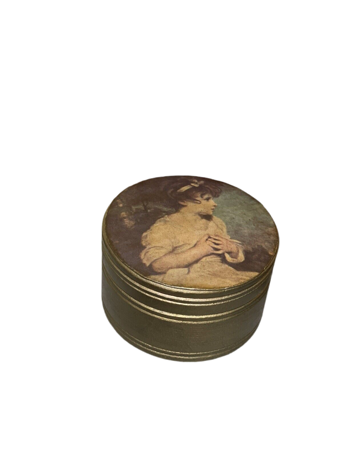 Vintage Trinket Box Wood Gilded Decoupage Depicting Young Girl CHARMING