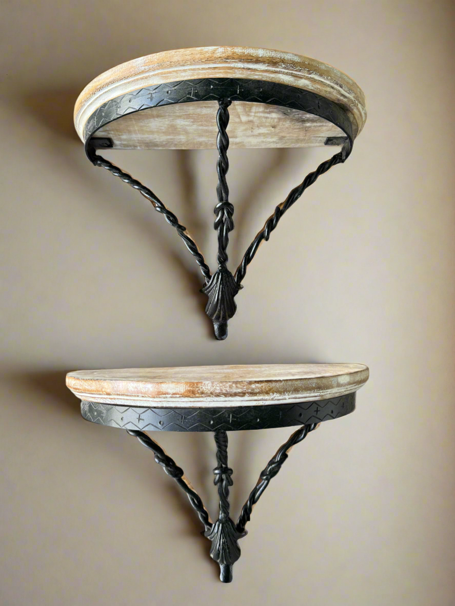 Pair Rustic Iron & Wood Wall Shelves 12.5” X9.5”x 9.5” ESTATE FIND