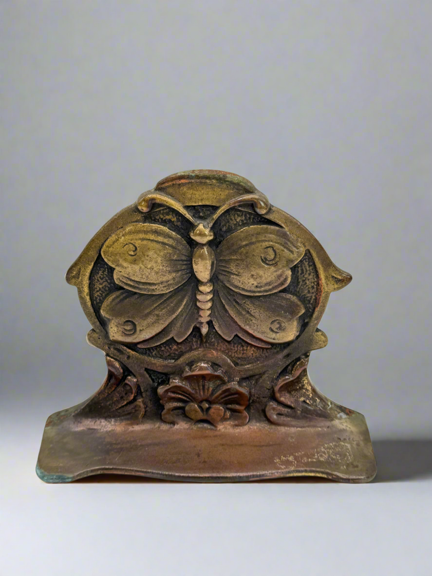 Antique Art Nouveau Small Cast Iron Figural Butterfly Door Stop Bookend