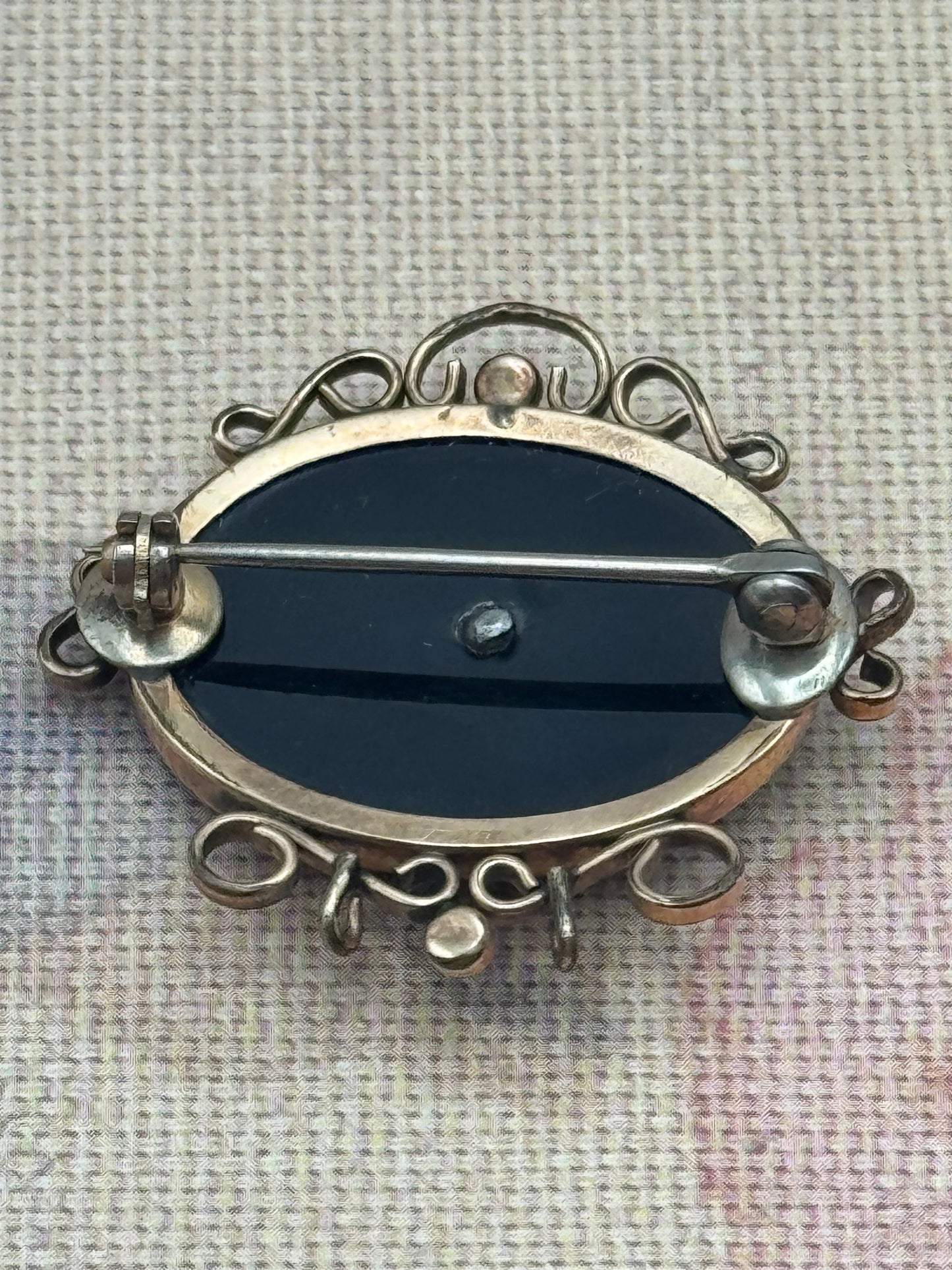 Victorian Gold-Filled Onyx & Seed Pearl Brooch & Earrings Set - Mourning