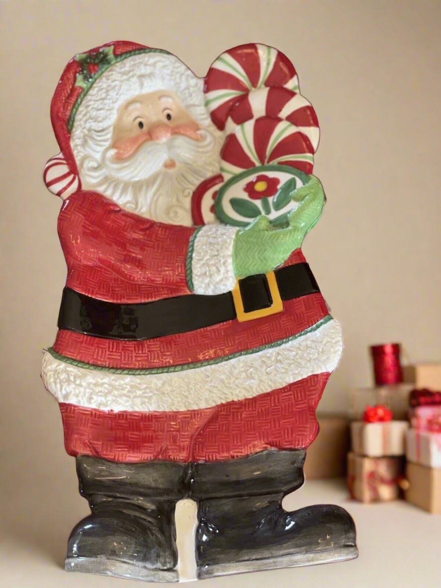 FITZ & FLOYD SANTA TRAY DISH CHRISTMAS Peppermint