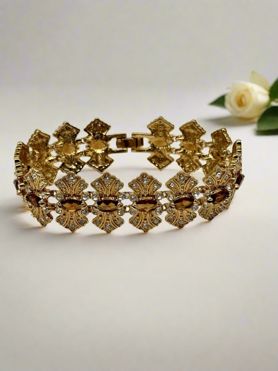 CAMROSE & KROSS Jacqueline Kennedy Brown Rhinestone Bracelet Box Estate Find
