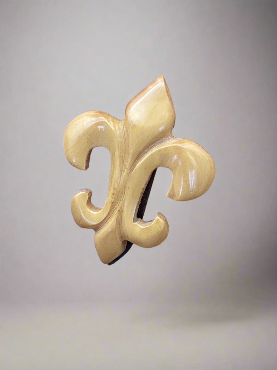 Vintage Cream Caramel Bakelite Fleur De Lys Dress Clip