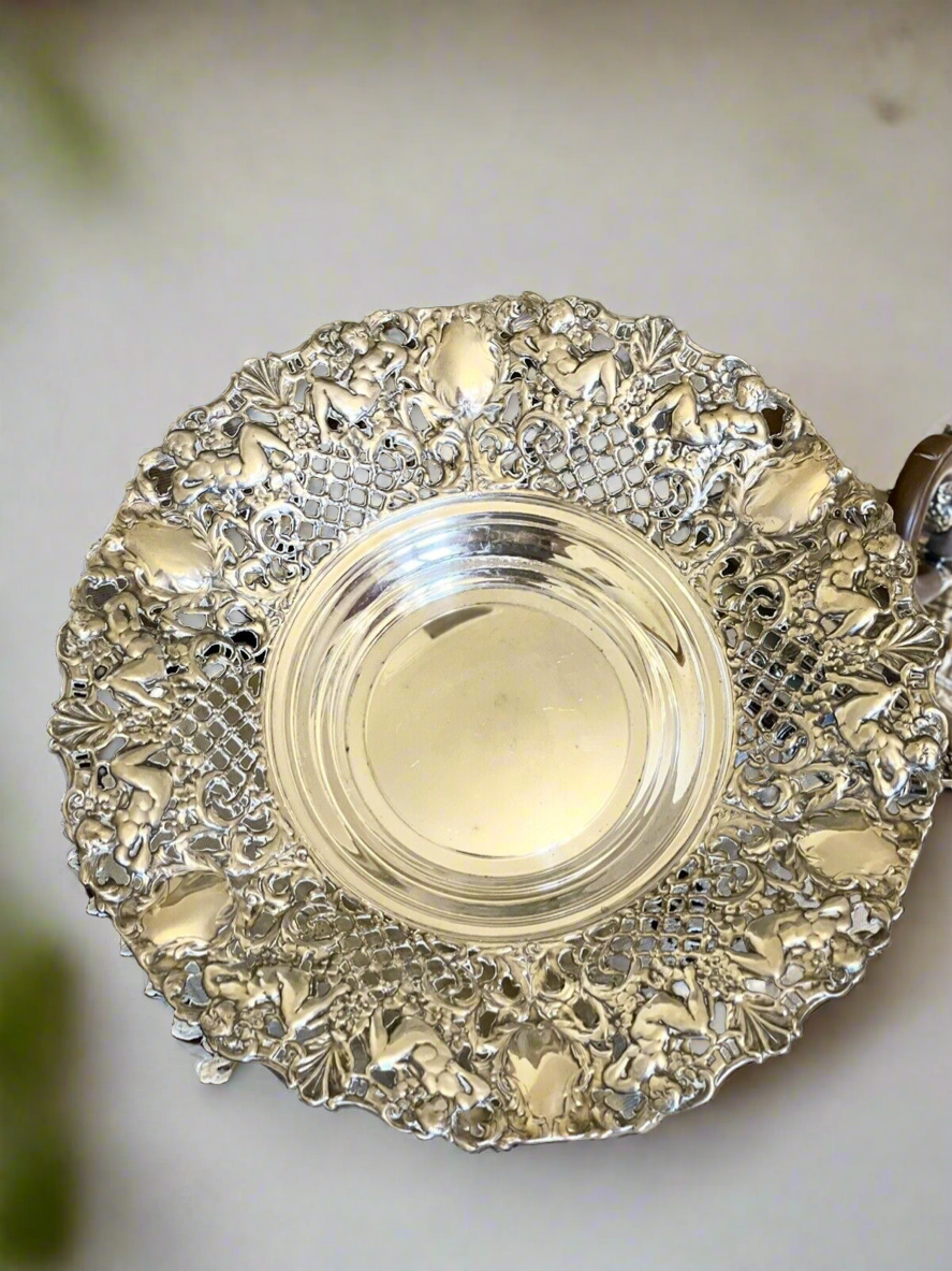 FOOTED BOWL WITH CHERUBS RETICULATED Silverplate Exquisite WA SPAIN