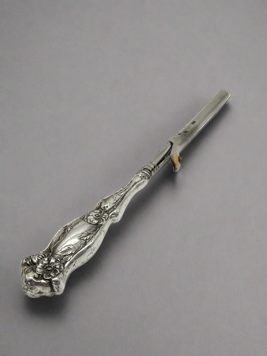 Antique Victorian Hair/Mustache Curler Curling Iron Silver Handle 7 7/8 Floral