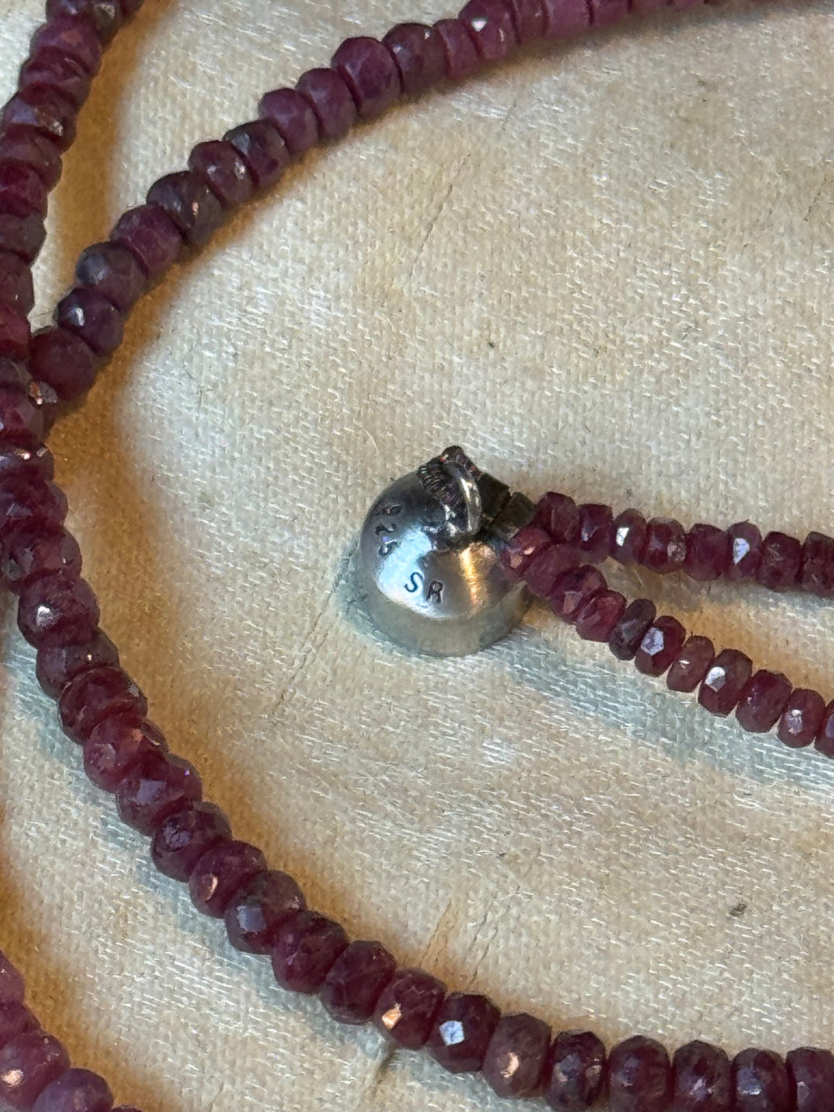 Ruby Necklace Double Strand Faceted Gemstone 925 Sterling Magnetic Clasp 18”