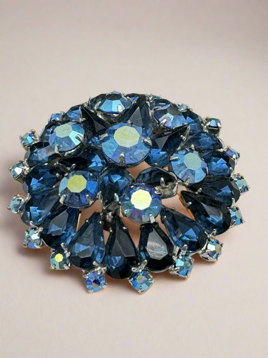 Vintage Royal Blue Rhinestone With AB Accents 2” Unsigned