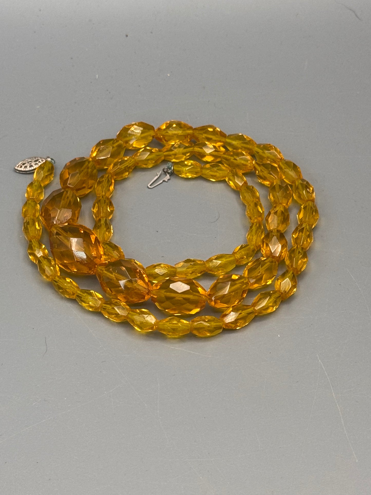 Vintage Necklace Yellow Faceted Glass Beads Czech Style Graduated 27.5”
