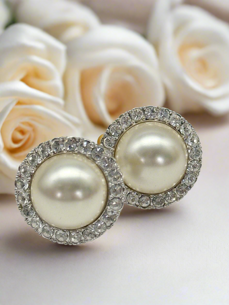 Vintage Camrose & Kross Pearl Stone Earrings ESTATE FIND in Box