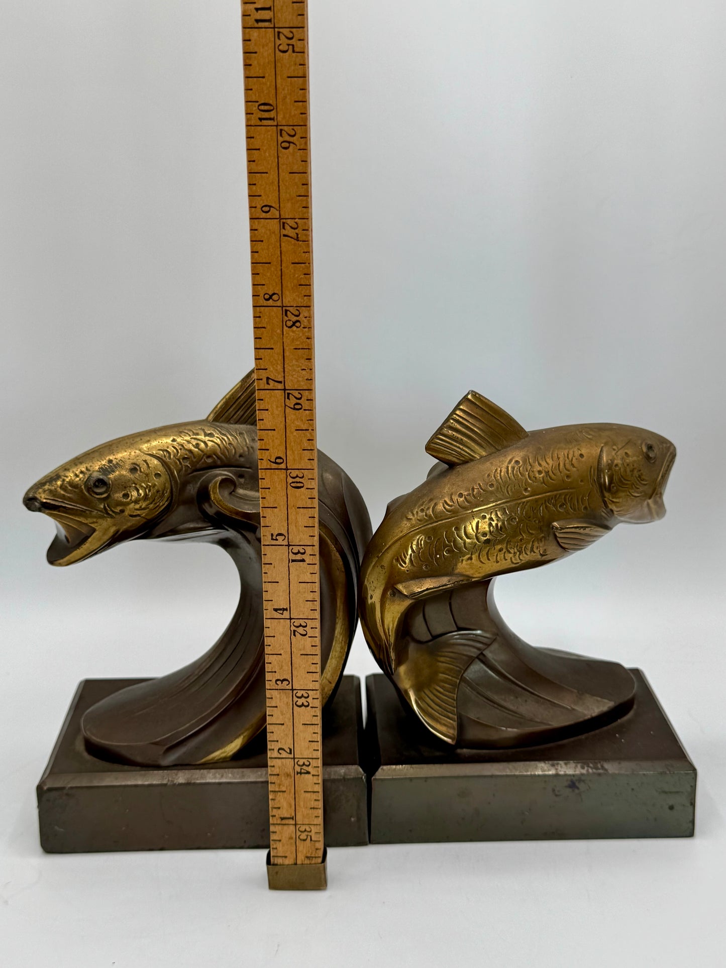 Vintage ART DECO Bronze Brass Style Book Ends TROUT Fish Estate Find Heavy!