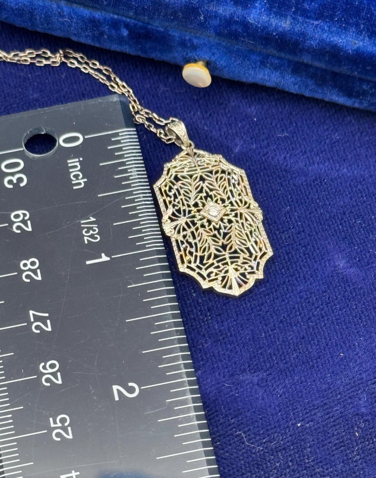 14K White Gold Art Deco Style Diamond Pendant Necklace – Appraisal Conveys with Purchase